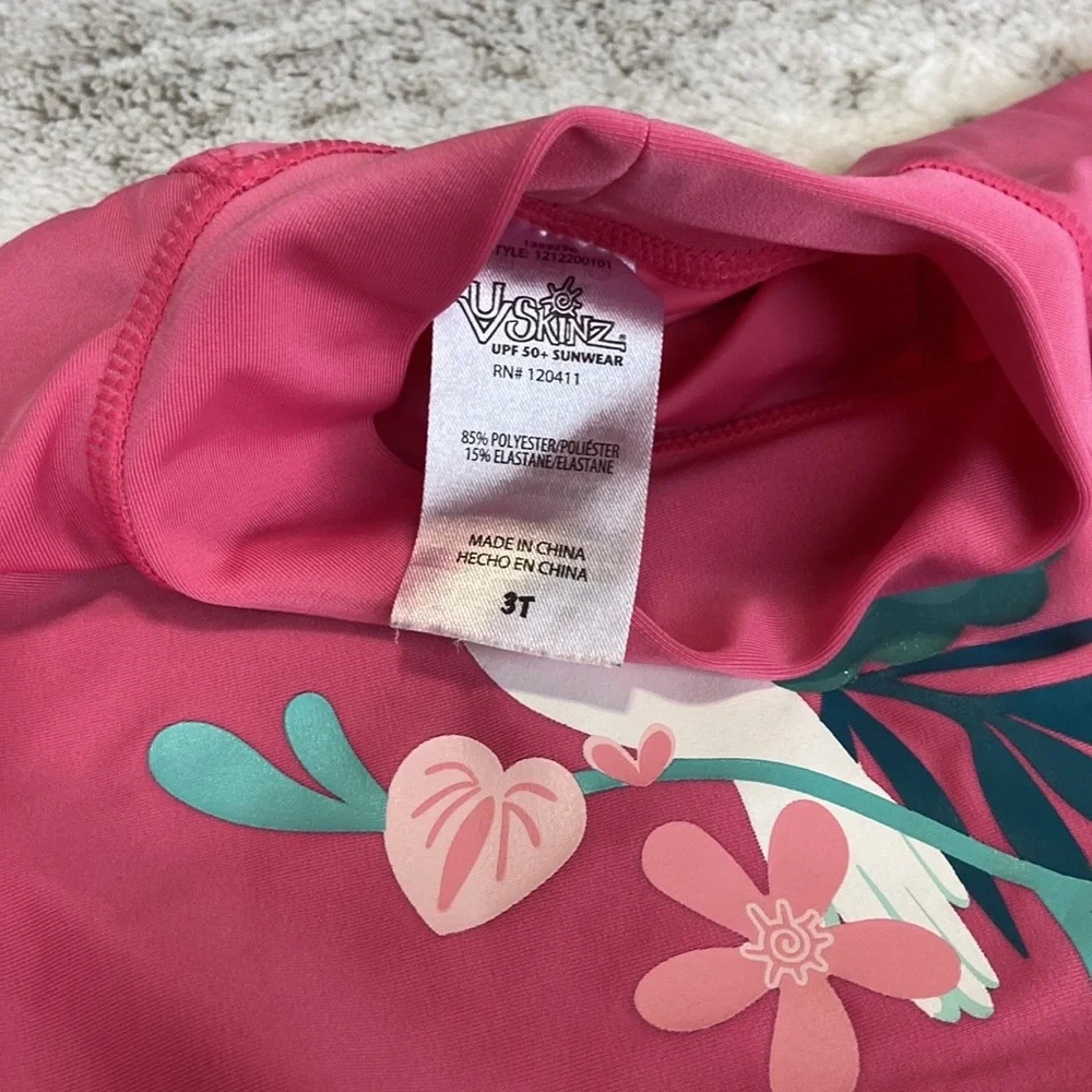 UV Skinz rash guard girls size 3T floral parrot beach pool swim tropical summer